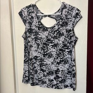 AB Studio Black and White Graphic Blouse with Cut Out